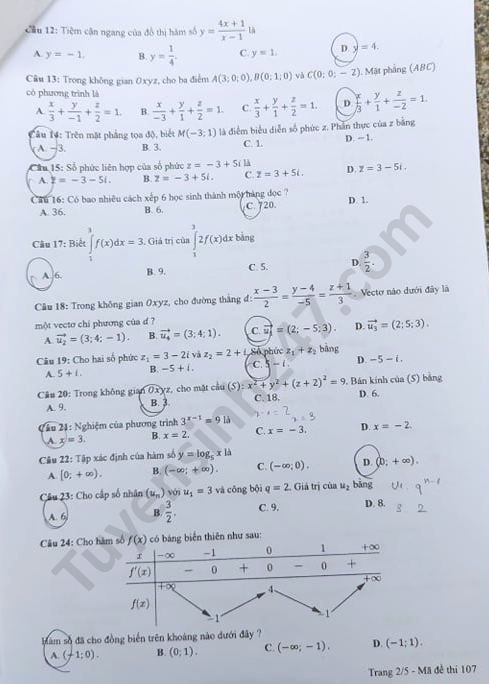 undefined 3914 de thi tot nghiep thpt mon toan 2020 ma 107 2 result