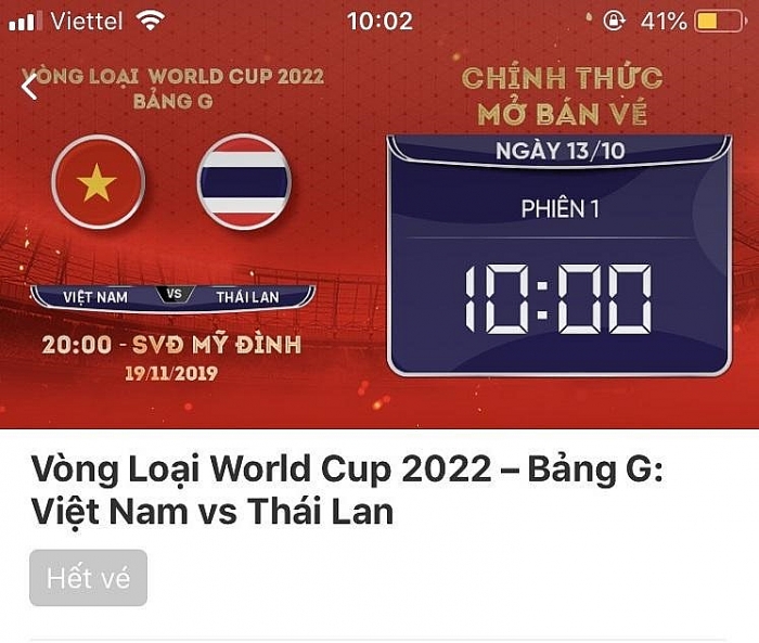 Trận Việt Nam vs Thái Lan "cháy vé" chỉ sau 1 phút tran viet nam vs thai lan chay ve chi sau 1 phut