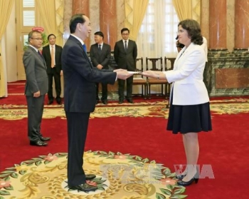 五国新任驻越大使向国家主席陈大光递交国书