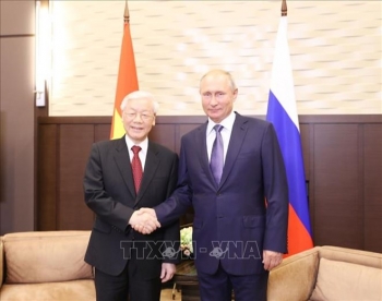 越共中央总书记阮富仲与俄罗斯总统普京举行会谈