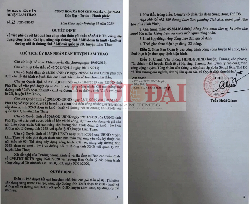 Phú Thọ: "Điệp khúc" trúng thầu sát giá ở huyện Lâm Thao phu tho vi sao mot so goi thau hang ty dong o huyen lam thao trung thau sat gia