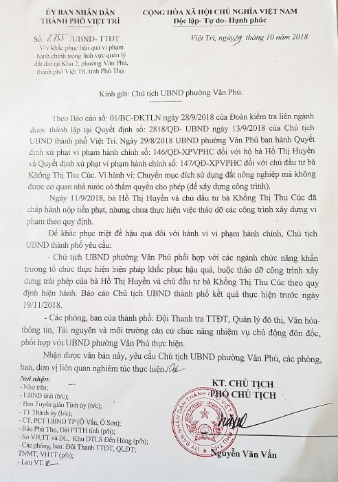 Phú Thọ: Tháo dỡ công trình xây dựng xâm phạm vùng quy hoạch Đền Hùng phu tho chu dau tu da thao do cong trinh xay dung xam pham vung quy hoach den hung
