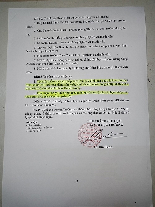 Thu hồi giấy chứng nhận ATTP, phạt chủ cơ sở nước AQUALAVIE 40 triệu đồng vinh phuc thu hoi giay chung nhan attp va phat chu co so nuoc aqualavie 40 trieu dong