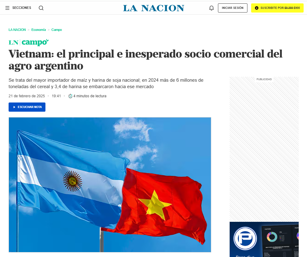 កាសែត La Nacion (អាហ្សង់ទីន)៖ វៀតណាមជាដៃគូពាណិជ្ជកម្មកសិកម្មសំខាន់របស់ខ្លួន