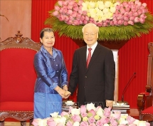 អគ្គលេខាបក្ស លោក Nguyen Phu Trong បានអញ្ជើញទទួលជួបជាមួយលោកជំទាវ ម៉ែន សំអន