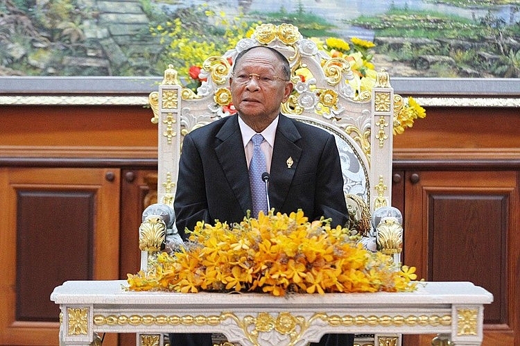 សម្តេចអគ្គមហាពញាចក្រី ហេង សំរិន ប្រធានរដ្ឋសភានៃព្រះរាជាណាចក្រកម្ពុជា។​(រូបថត៖ SPM)