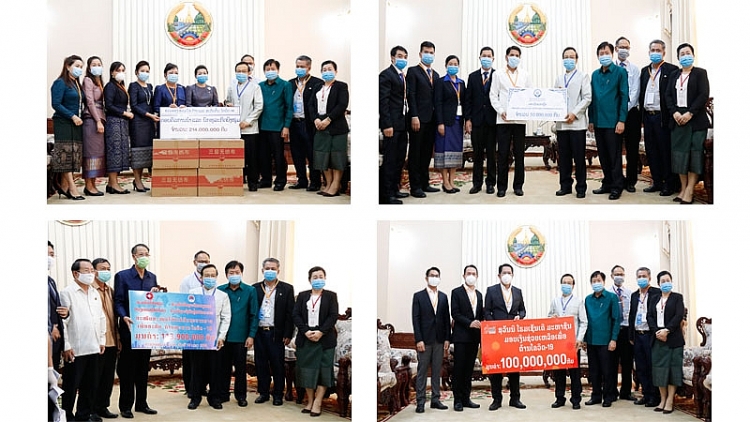 ລາວ ພາກສ ວນຕ າງໆມອບເຄ ອງຊ ວຍເຫ ອເພ ອປ ອງກ ນໂຄວ ດ 19