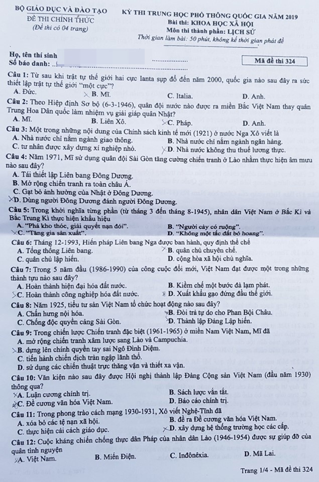Gợi ý bài làm môn Lịch sử THPT Quốc gia 2019 mới nhất goi y bai lam mon lich su thpt quoc gia 2019 moi nhat