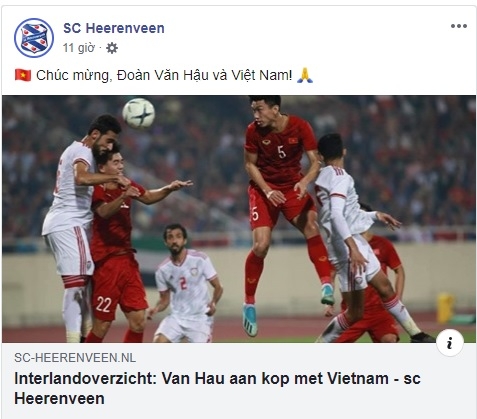 Fanpage của Heereveen đăng status chúc mừng Văn Hậu và tuyển Việt Nam Fanpage của Heereveen đăng status chúc mừng Văn Hậu và tuyển Việt Nam