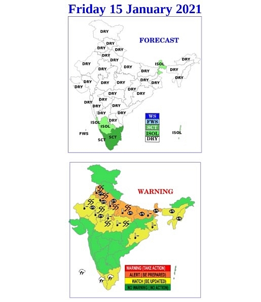India weather forecast latest, January 15: Scattered Rains, thunderstorms in Tamil Nadu, Kerala while isolated showers to cover Karnataka, Andhra India weather forecast latest, January 15: Scattered Rains, thunderstorms in Tamil Nadu, Kerala while isolated showers to cover Karnataka, Andhra