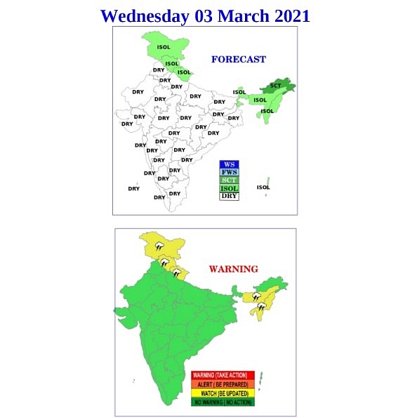 India daily weather forecast latest, March 3: Isolated rains and thunderstorms to cover Assam, Ladakh, Sikkim India daily weather forecast latest, March 3: Isolated rains and thunderstorms to cover Assam, Ladakh, Sikkim