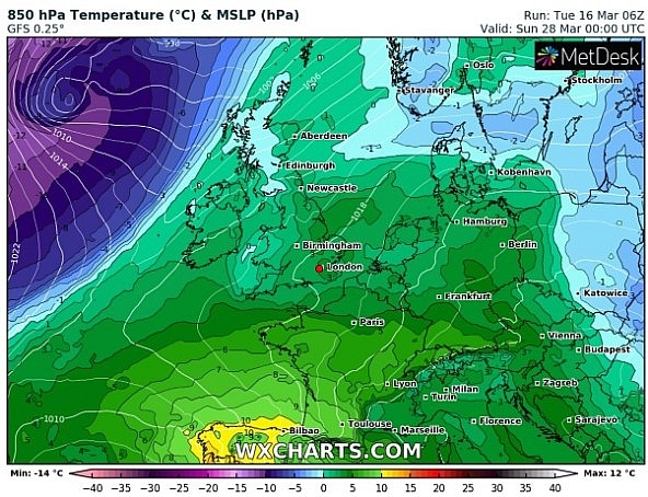 UK and europe daily weather forecast latest, march 19: fairly cloudy, less warm with morning rain over central northern england
