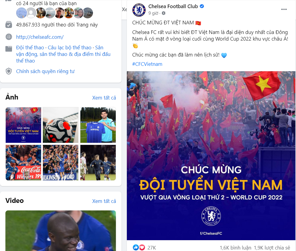 Chelsea FC congratulates Vietnam on entering the final qualifying round in Vietnamese Chelsea FC congratulates Vietnam on entering the final qualifying round in Vietnamese