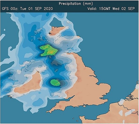 Met Office weather warning: Heavy rain is forecast for parts of England and Scotland on Wednesday (Image: WEATHER OUTLOOK) 0849 uk 29 2