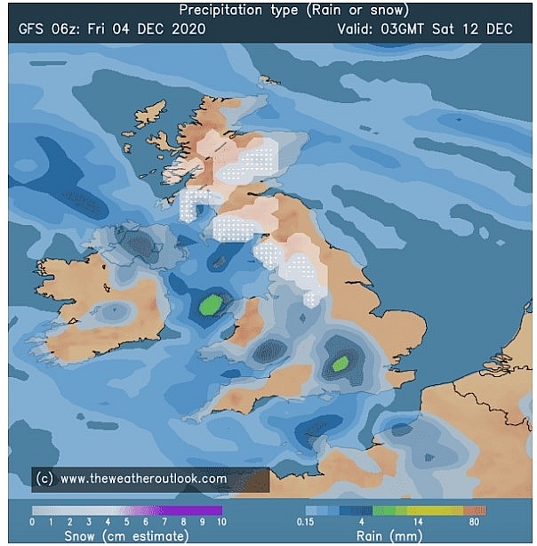UK weather forecast: Up to 5cm (2inches) of snow is forecast in Scotland on Saturday 12 (Image: The Weather Outlook) 0909 uk 712 3