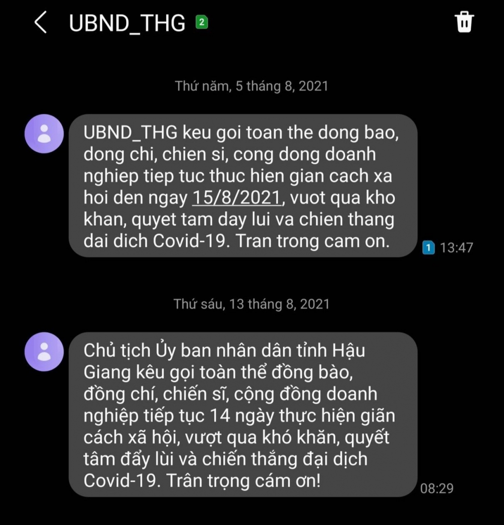 Một nhà mạng gửi tin nhắn SMS không chính xác 'tiếp tục giãn cách xã hội' tại Hậu Giang