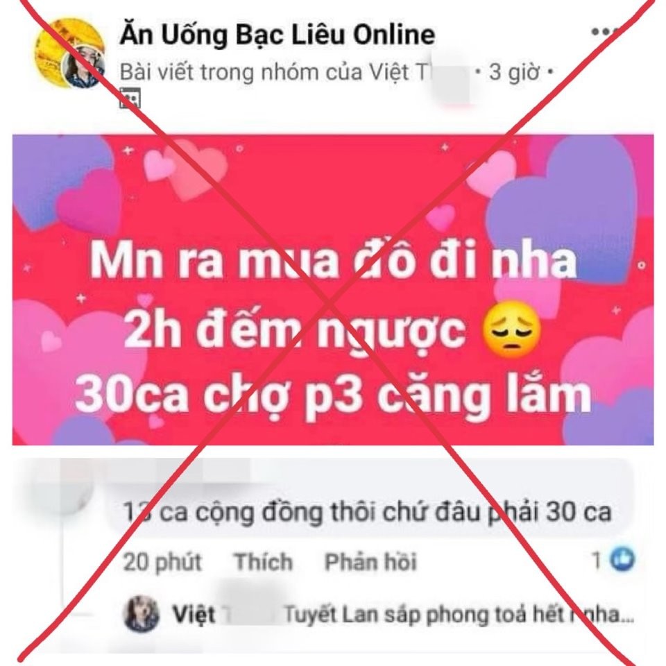 Phạt người tung tin bịa đặt 'phong tỏa TP Bạc Liêu'