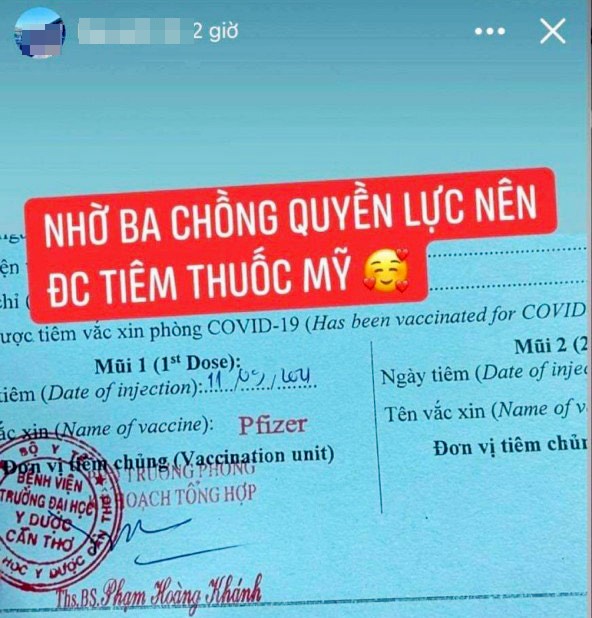Cần Thơ phạt đối tượng đăng tin được tiêm vaccine Mỹ nhờ 'Ba chồng quyền lực' Cần Thơ phạt đối tượng đăng tin được tiêm vaccine Mỹ nhờ 'Ba chồng quyền lực'