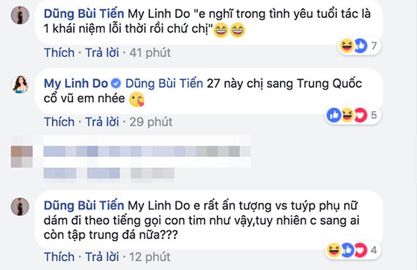 hoa hau do my linh len tieng ve man tha thinh gay sot va moi quan he voi thu mon tien dung