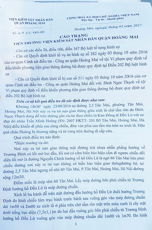 gia dinh be trai 10 tuoi tu vong van yeu cau xu ly hinh su nguoi lai xe xich lo cho ton