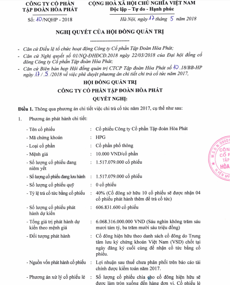 loi nhuan 2017 vuot ke hoach hoa phat tiep tuc tra co tuc giay ty le 40