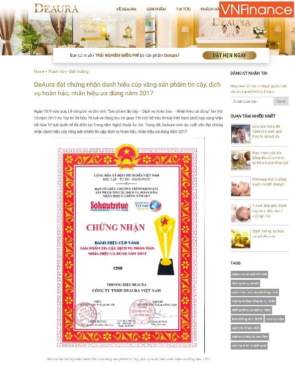 my pham deaura bat ngo go bo giai thuong cup vang san pham tin cay dich vu hoan hao