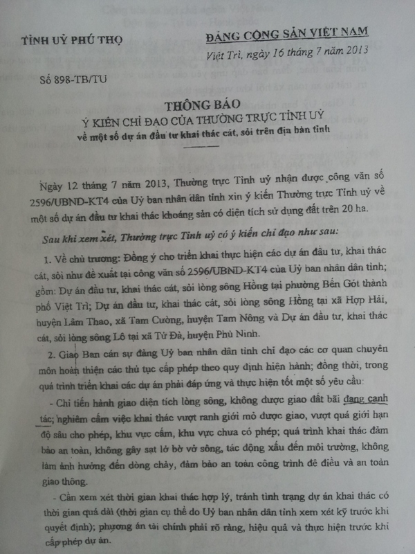 huyen phu ninh phu tho dan mat dat canh tac vi khai thac cat