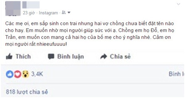 cuoi khong nhat duoc mom voi cai ket dang cua me bau khi nho dan mang dat ten cho con trai ho do