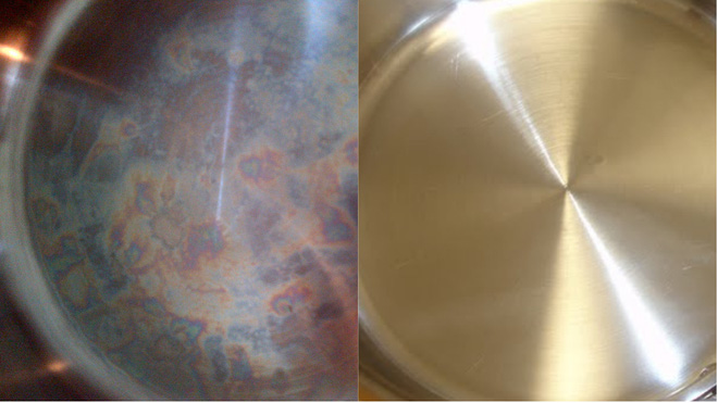 neu vet o cau vong tren noi chao inox khien ban kho chiu hay thu ngam chung voi thu nay 10 phut la bong loang