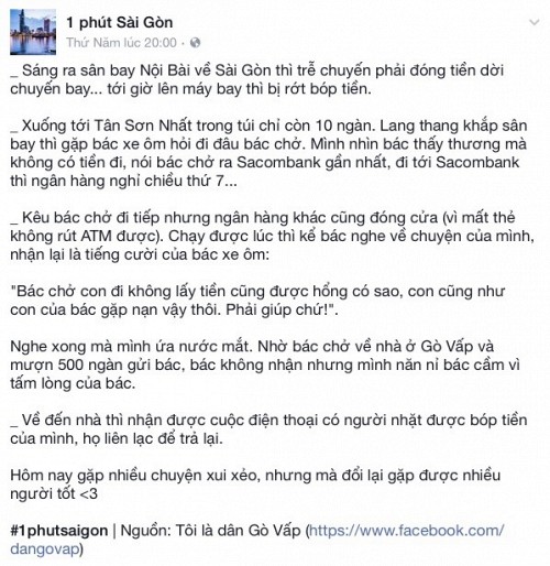 cho khach het 78 nghin va quyet dinh bat ngo cua anh chang xe om cong nghe