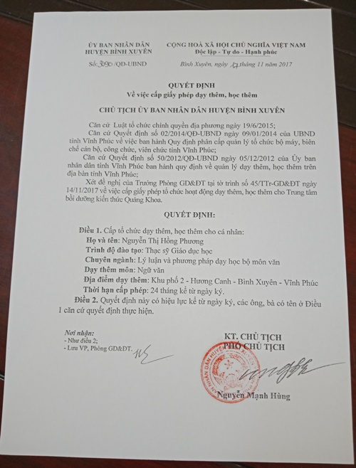 vinh phuc trong thoi gian nghi he nghiem cam day them trong nha truong cap phep ngoai nha truong