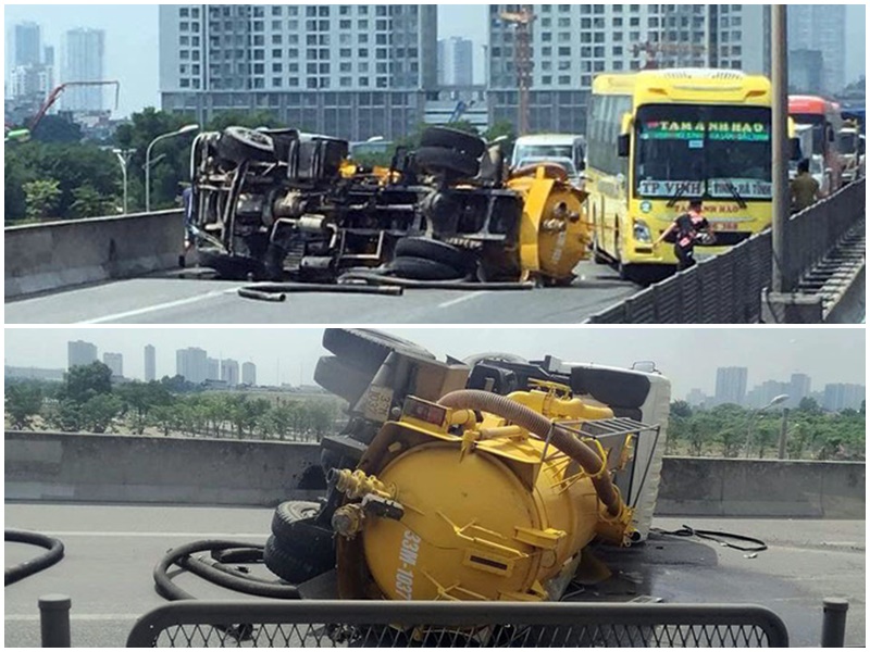 xe bon no lop lat ngang duong vanh dai 3 un tac 25 tieng