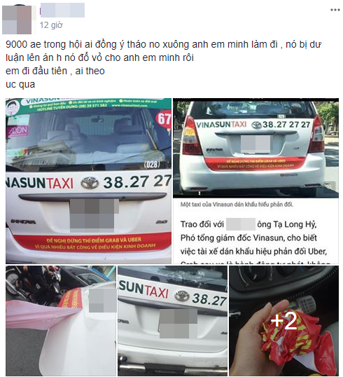 nhieu tai xe vinasun keu goi go bo decal vi khong dong tinh voi khau hieu phan doi uber va grab