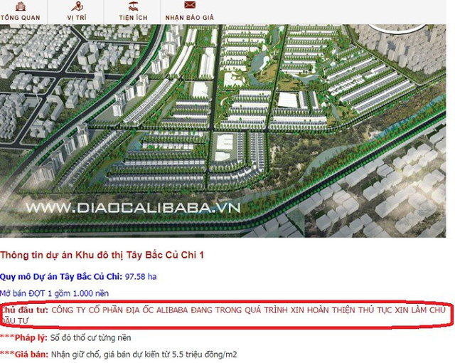 khong co mot du an nao cua dia oc alibaba tren dia ban long thanh dong nai
