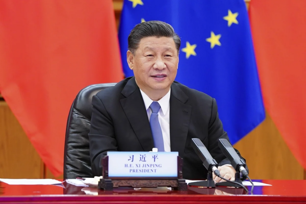 Chủ tịch Trung Quốc Tập Cận Bình gặp Chủ tịch Hội đồng Châu Âu Charles Michel và Chủ tịch Ủy ban Châu Âu Ursula von der Leyen qua liên kết video tại Bắc Kinh hôm thứ Hai. Ảnh: Tân Hoa Xã 5134 ong tap