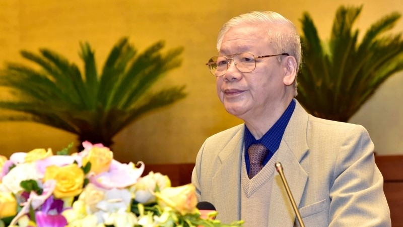 Party General Secretary and President Nguyen Phu Trong speaking at the teleconference. (Photo: NDO) 2542 tbt