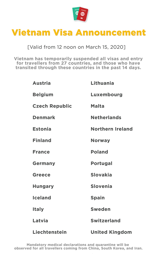 Updated information for travellers entering Vietnam during this period of coronavirus outbreak time updated information for travellers entering vietnam during this period of coronavirus outbreak time