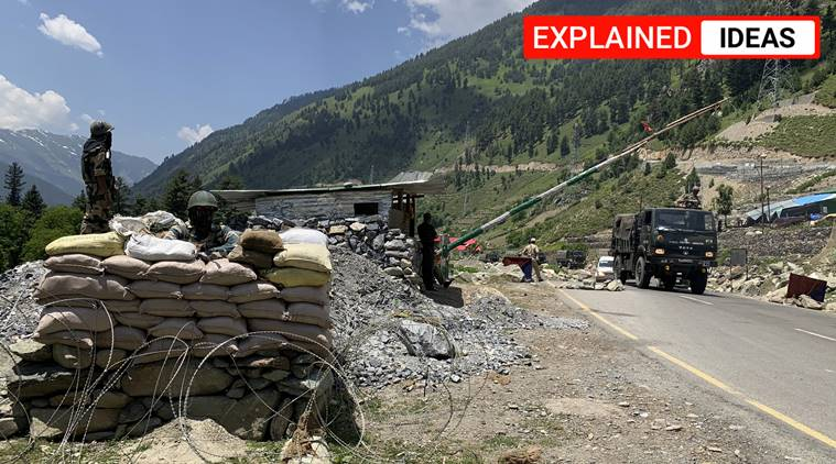 Indian soldiers keep guard as an army convoy moves on the Srinagar-Ladakh highway at Gagangeer on Thursday, June 18, 2020. (AP Photo) 5648 inchi