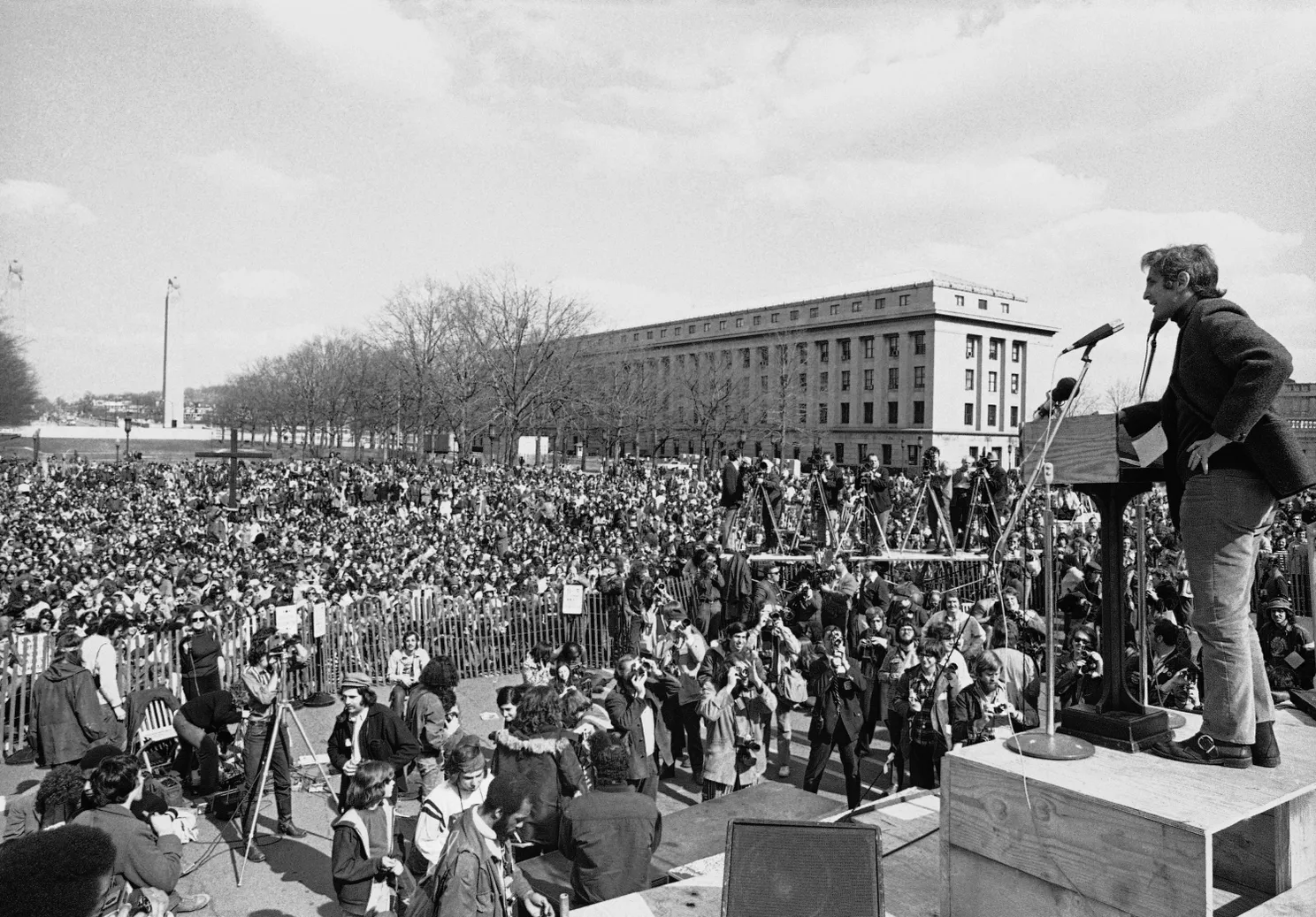 Daniel Ellsberg, chief defendant in the Pentagon Papers case, addresses an anti-war crowd in Harrisburg, Pa., on April 1, 1972. RUSTY KENNEDY, AP Daniel Ellsberg, chief defendant in the Pentagon Papers case, addresses an anti-war crowd in Harrisburg, Pa., on April 1, 1972. RUSTY KENNEDY, AP