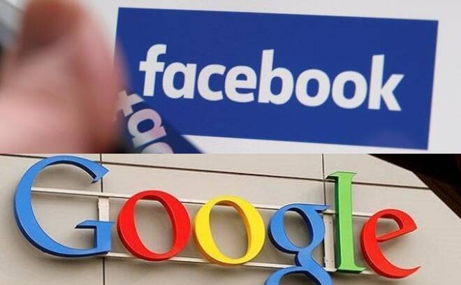 Facebook and Google logos are seen in this combination photo. Photo by Reuters. 0549 vn