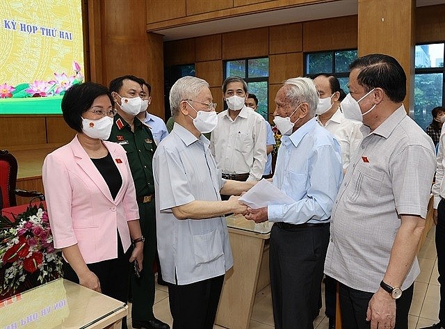 Party General Secretary Nguyễn Phú Trọng met with Ba Đình District’s voters on Saturday. — VNA Party General Secretary Nguyễn Phú Trọng met with Ba Đình District’s voters on Saturday. — VNA