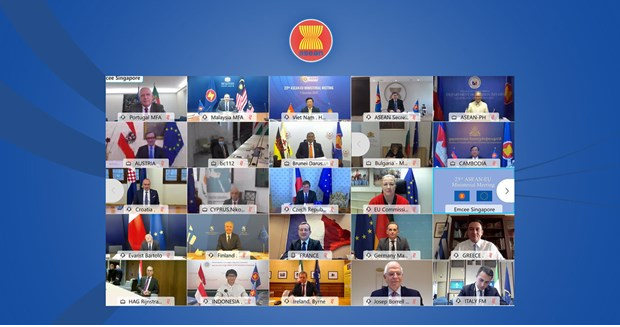 The Association of Southeast Asian Nations (ASEAN) and the European Union (EU) hold the 23rd ASEAN-EU Ministerial Meeting (AEMM) held on December 1 via videoconference. (Photo: asean.org) 3310 eu2