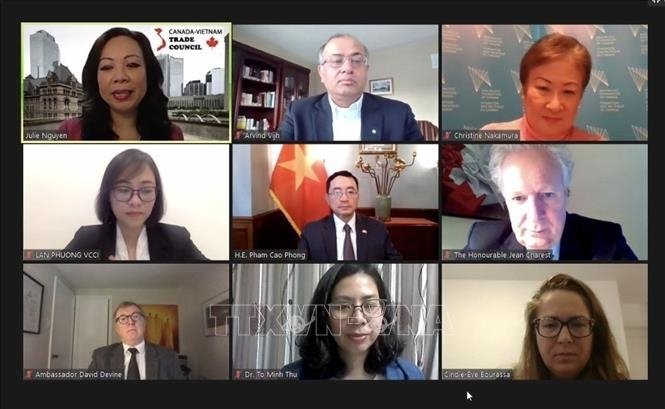 Participants in the webinar “Vietnam – Canada Trade in CPTPP: Ways Forward and Recommendations for the Post-COVID Era” (Photo: VNA) 5029 ca1