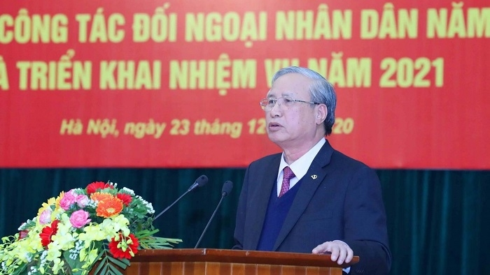 Politburo member and permanent member of the Party Central Committee’s Secretariat Tran Quoc Vuong speaks at the event. (Photo: VNA) 2928 pe