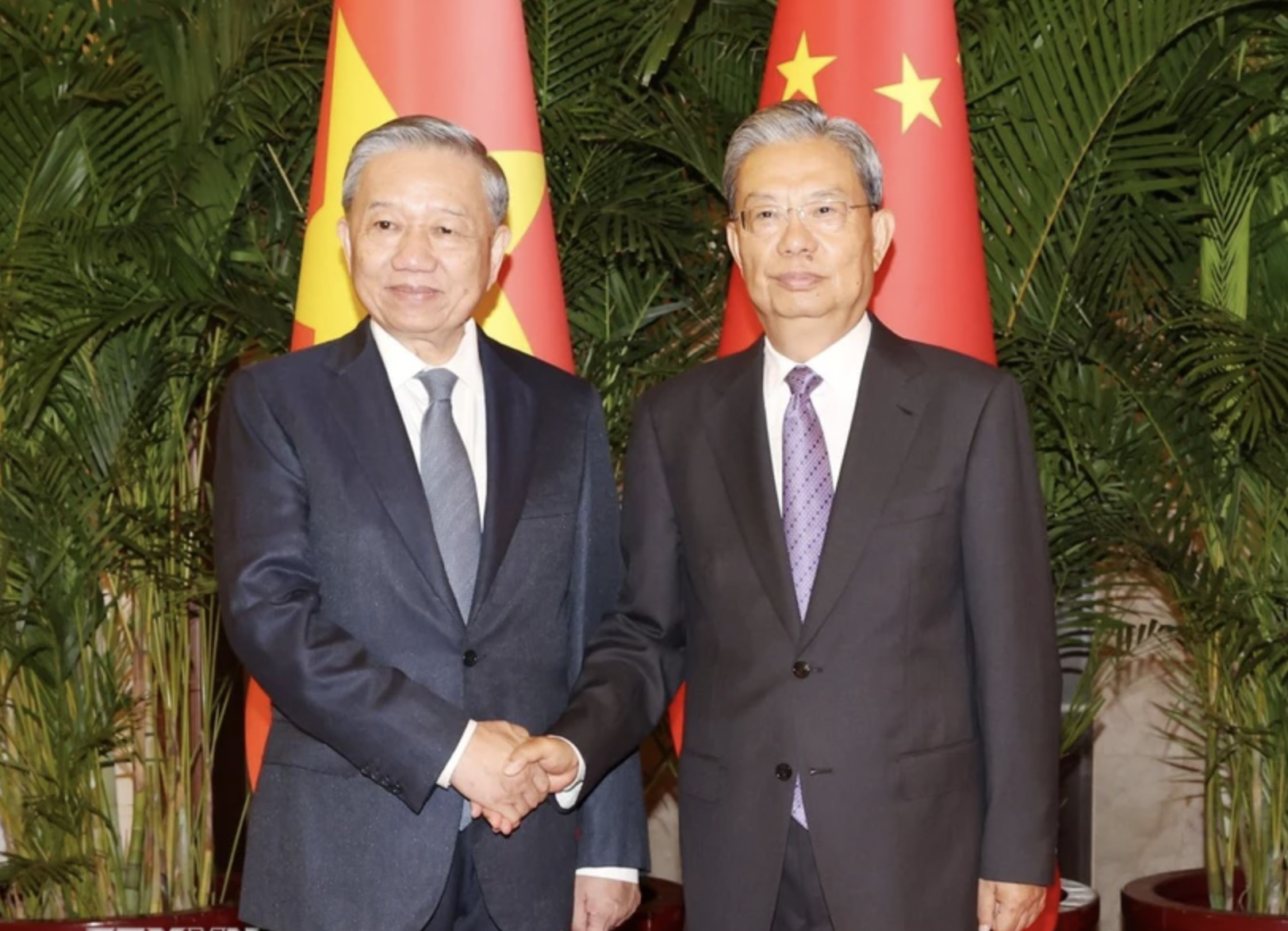 越共中央总书记、国家主席苏林和中国全国人大常委会委员长赵乐际。 越共中央总书记、国家主席苏林和中国全国人大常委会委员长赵乐际。