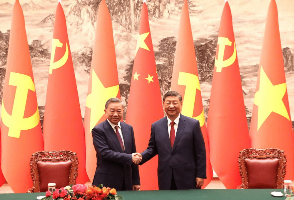 越共中央总书记、国家主席苏林与中共中央总书记、国家主席习近平。 越共中央总书记、国家主席苏林与中共中央总书记、国家主席习近平。
