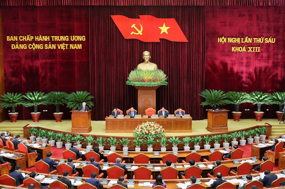 越共十三届六中全会今天上午在河内开幕。图自baochinhphu.vn
