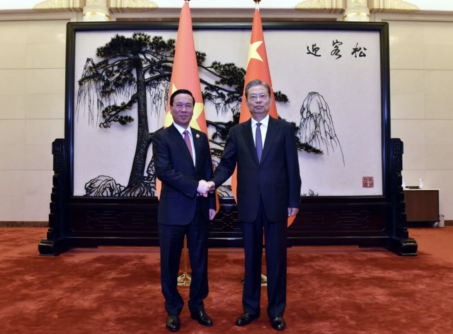 越南国家主席武文赏会见中共中央政治局常委、全国人大常委会委员长赵乐际。 越南国家主席武文赏会见中共中央政治局常委、全国人大常委会委员长赵乐际。