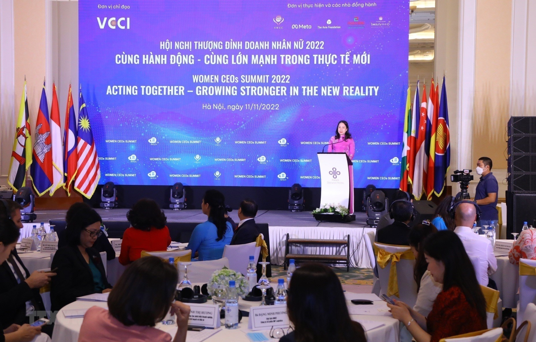 越南国家副主席武氏映春发表讲话。图自越通社