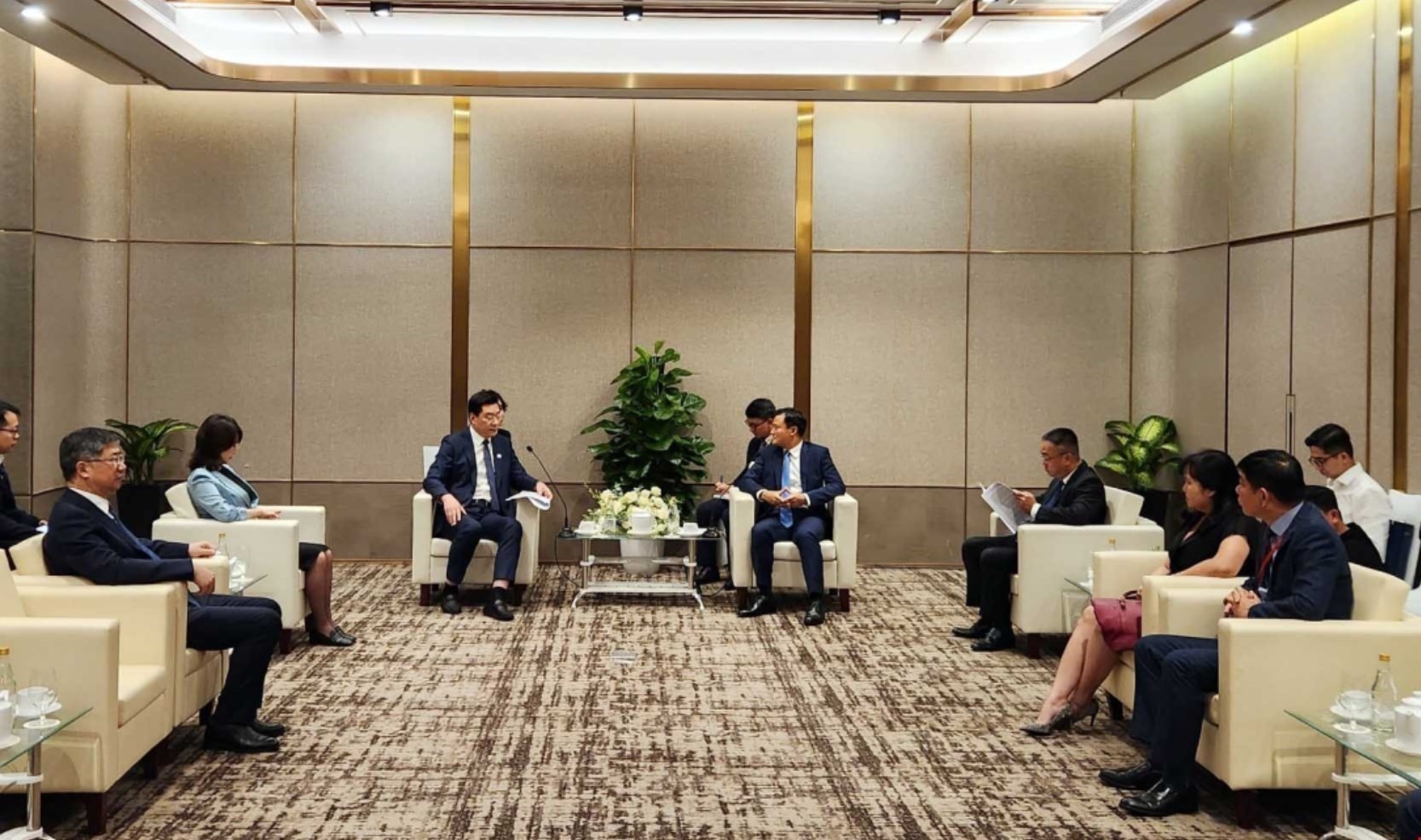 越南胡志明市人民委员会副主席裴春强先生会见中国江苏省政府副秘书长崔巍先生。